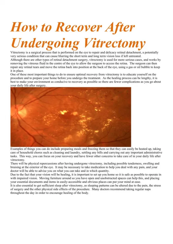 How to Recover After Undergoing Vitrectomy