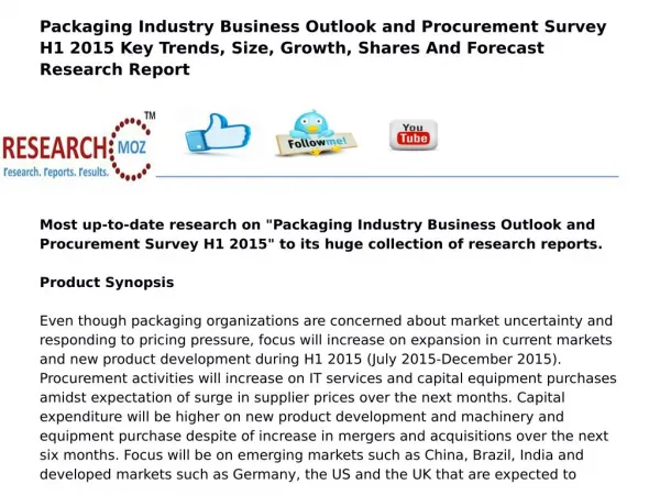 Packaging Industry Business Outlook and Procurement Survey H1 2015