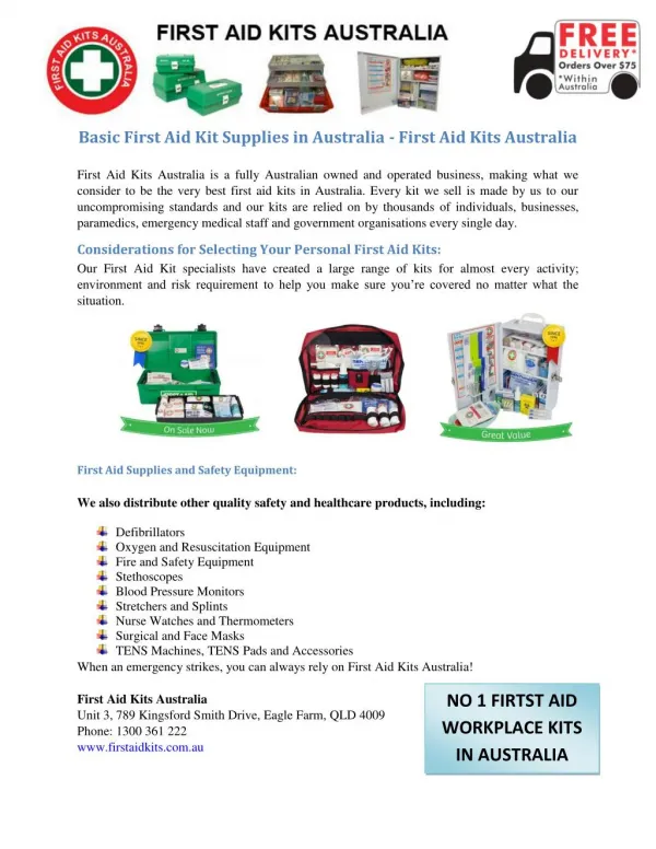 Basic First Aid Kit Supplies in Australia - First Aid Kits Australia