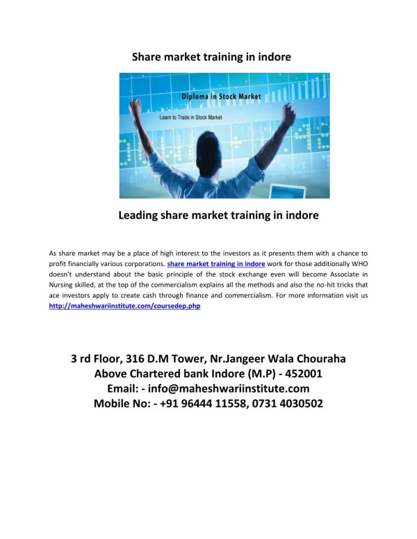 leading share market training in indore