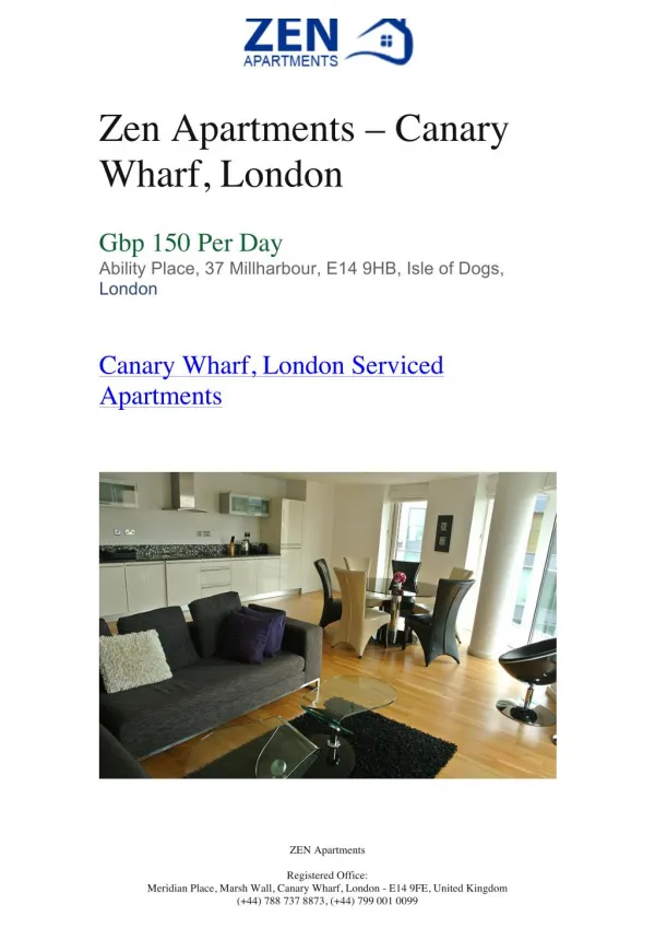 Furnished Apartments in london -Zen Apartments – Canary Wharf, London