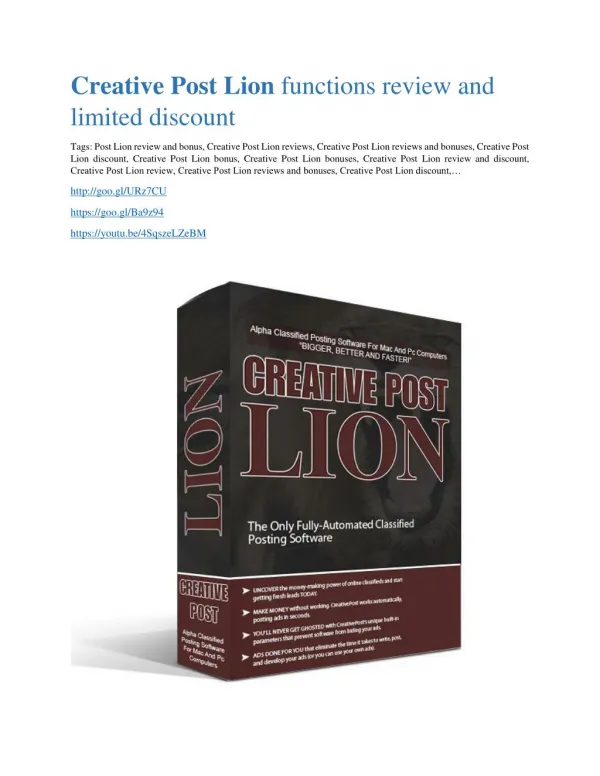 Creative Post Lion review and MEGA $38,000 Bonus - 80% Discount