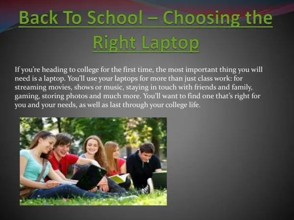 Back To School – Choosing the Right Laptop