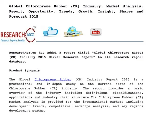 Global Chloroprene Rubber (CR) Industry 2015 Market Research Report