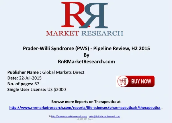 Prader Willi Syndrome Pipeline Therapeutics Assessment Review H2 2015