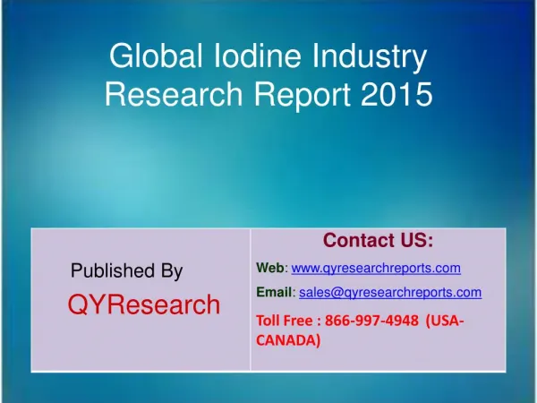 Global Iodine Market 2015 Industry Overview, Analysis, Research, Trends, Growth, Forecast and Share