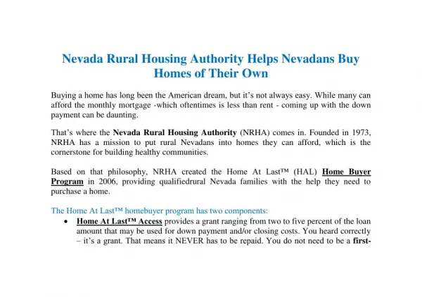 Nevada Rural Housing Authority Helps Nevadans Buy Homes of Their Own