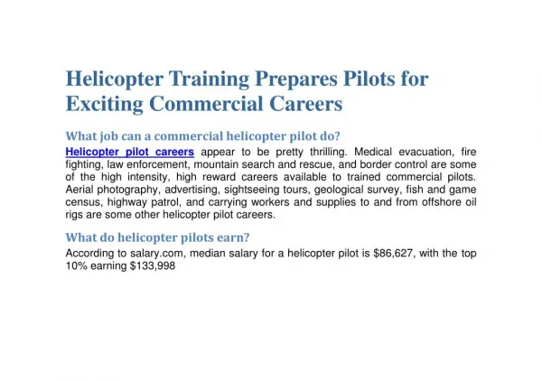 Helicopter Training Prepares Pilots for Exciting Commercial Careers