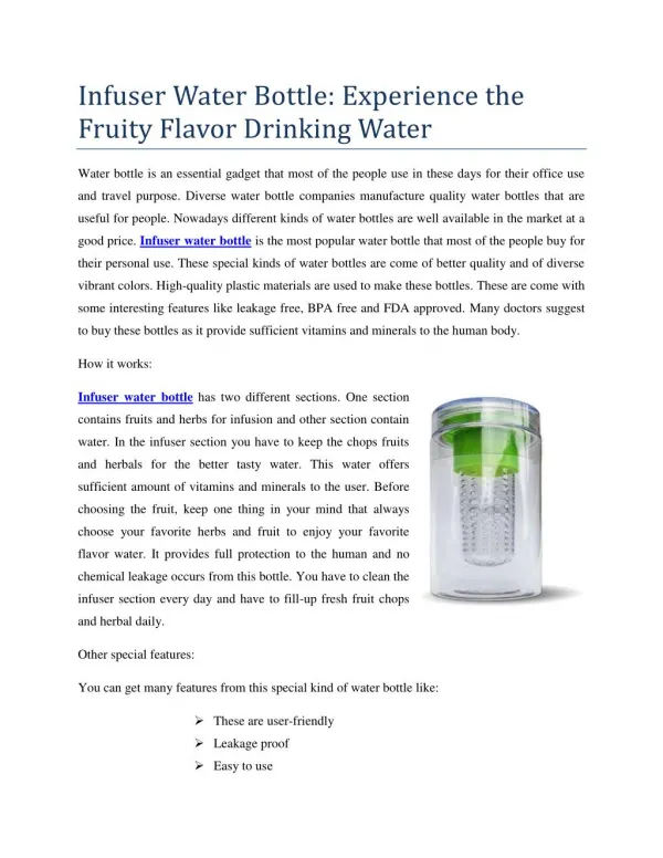 Infuser Water Bottle: Experience the Fruity Flavor Drinking Water