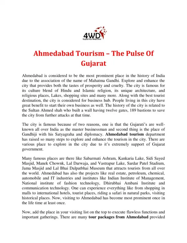 The Pulse Of Gujarat - Ahmedabad Tourism