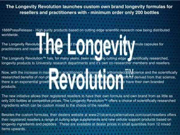 The Longevity Revolution launches custom own brand longevity formulas