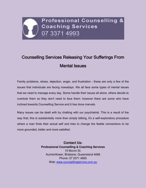 Counselling Services Releasing Your Sufferings From Mental Issues