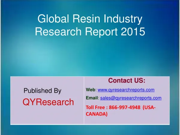 Global Resin Market 2015 Industry Size, Shares, Research, Growth, Insights, Analysis, Trends, Overview and Forecasts