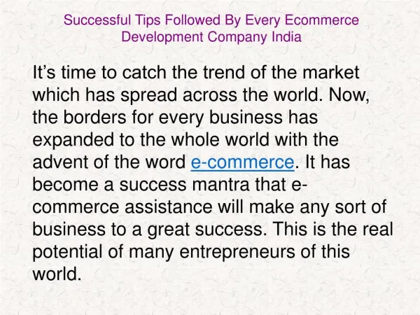 Successful Tips Followed By Every Ecommerce Development Company India - omkarsoft