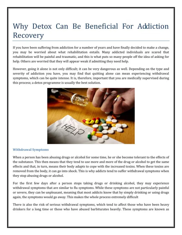 Why Detox Can Be Beneficial For Addiction Recovery