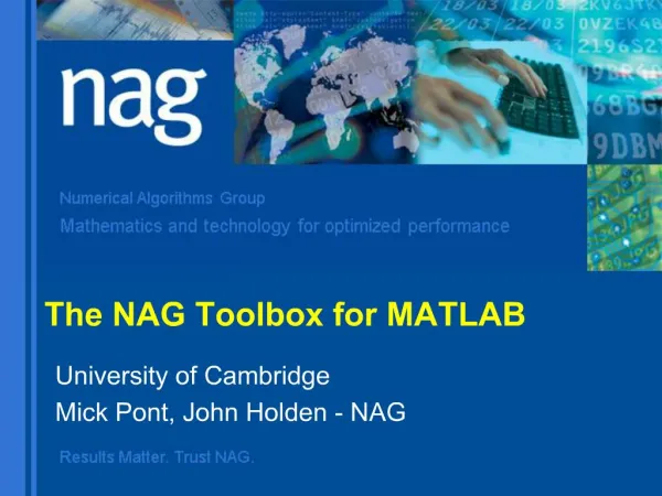 The NAG Toolbox for MATLAB