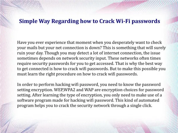 Simple Way Regarding how to Crack Wi-Fi passwords