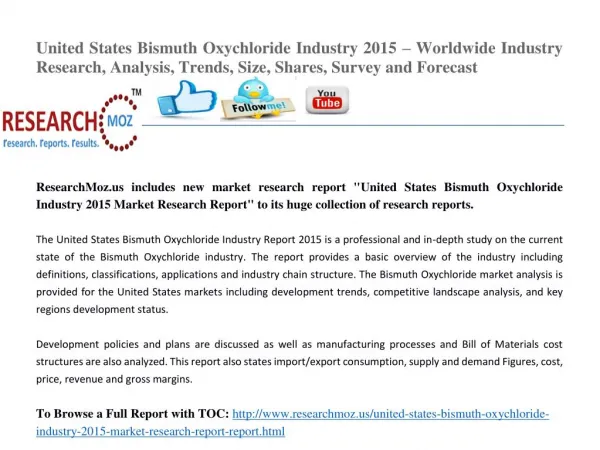 United States Bismuth Oxychloride Industry 2015 Market Research Report