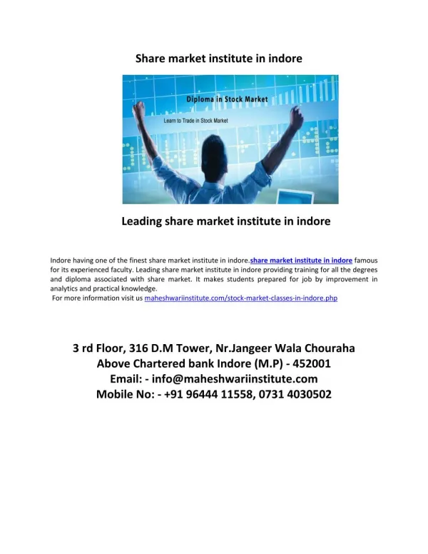 leading share market institute in indore