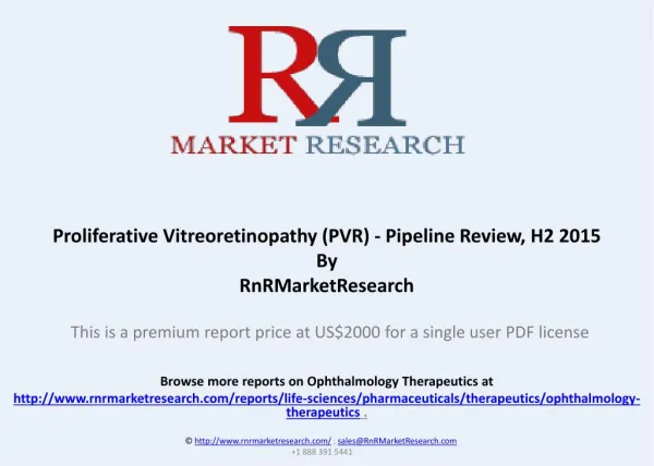 Proliferative Vitreoretinopathy (PVR) - Pipeline Review, H2 2015