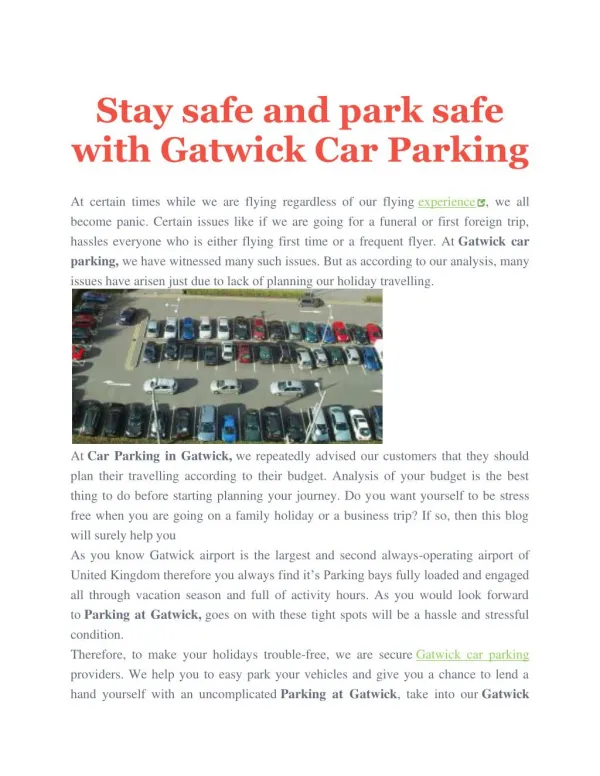 Stay safe and park safe with Gatwick Car Parking