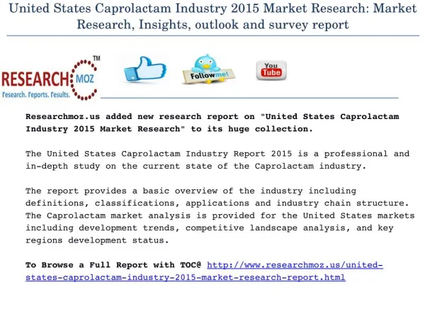 United States Caprolactam Industry 2015 Market Research