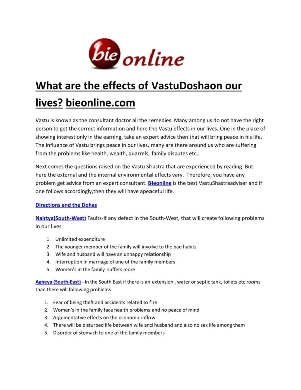 Online vastu sastra at bieonline-bieonline.com