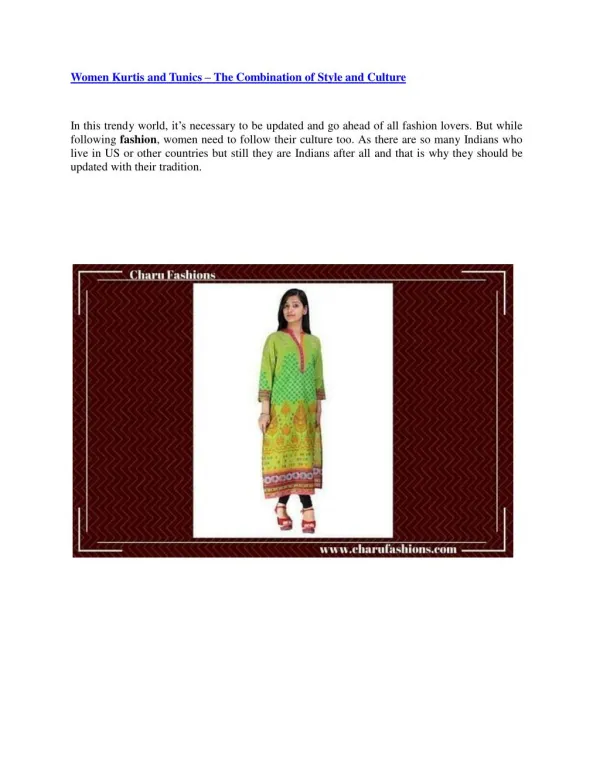 Women Kurtis and Tunics – The Combination of Style and Culture