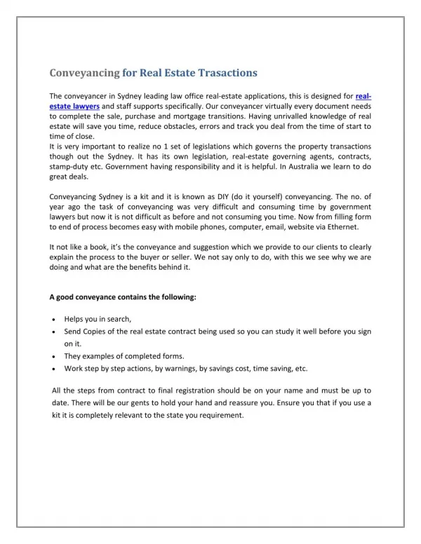 Conveyancing For Real Estate Trasactions