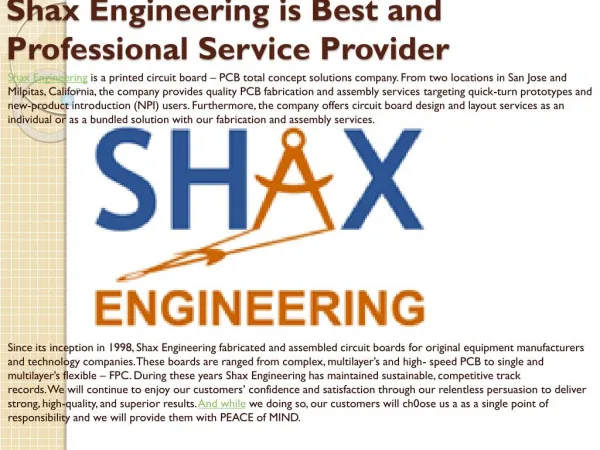 Shax Engineering is Best and Professional Service Provider