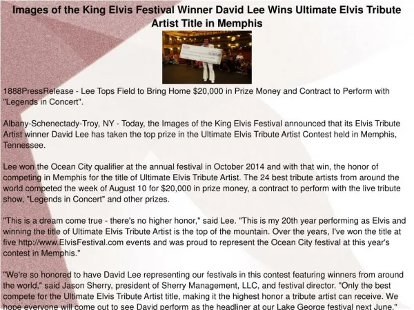 Images of the King Elvis Festival Winner David Lee Wins Ultimate Elvis Tribute Artist Title in Memphis