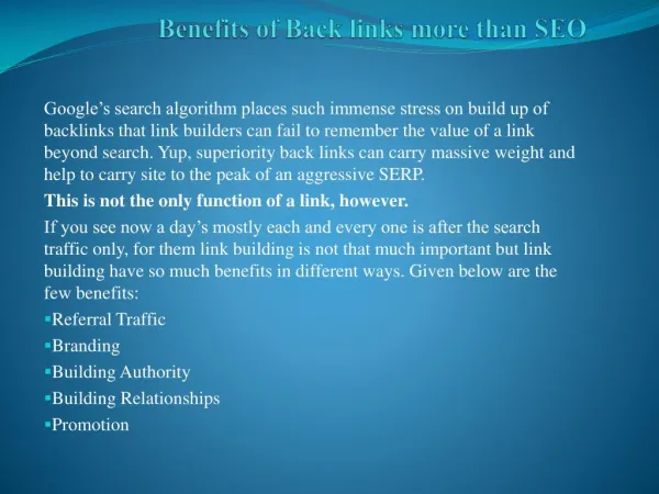 Benefits of Back links more than SEO