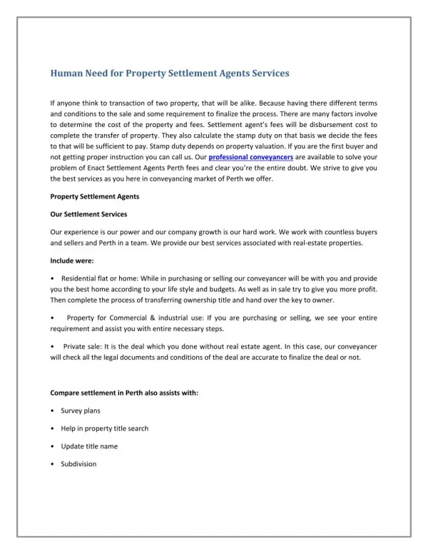 Human Need for Property Settlement Agents Services