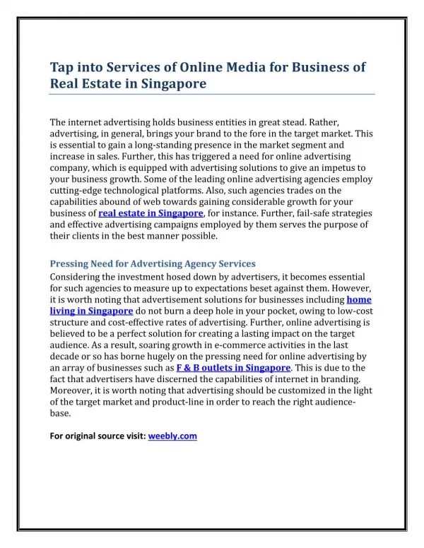 Tap into Services of Online Media for Business of Real Estate in Singapore