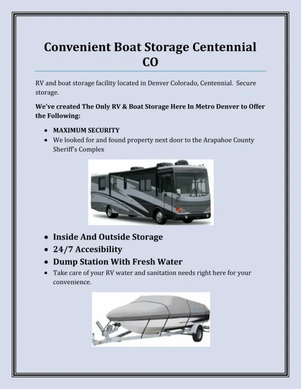 Convenient Boat Storage Centennial CO