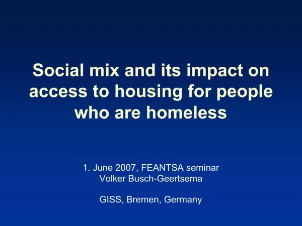 Social mix and its impact on access to housing for people who are homeless