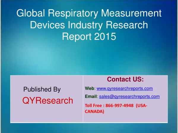 Global Respiratory Measurement Devices Market Research 2015 Industry Size, Research, Analysis, Applications, Development
