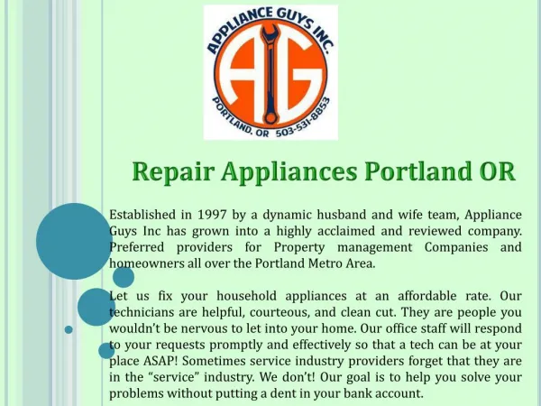 Repair Appliances Portland OR