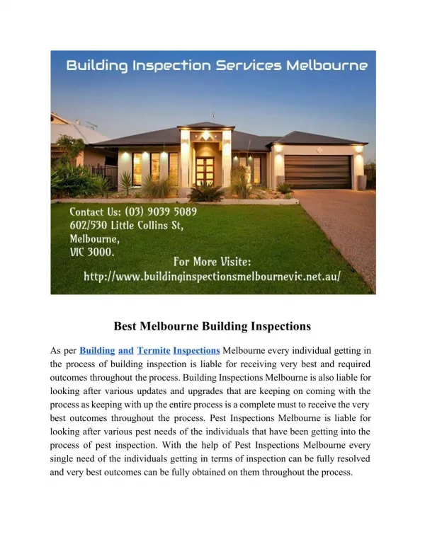 Building Inspections Melbourne