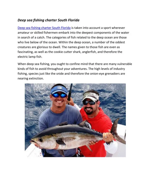 deep sea fishing charter Miami