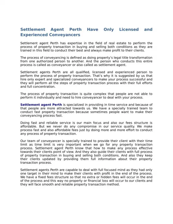 Settlement Agent Perth Have Only Licensed and Experienced Conveyancers