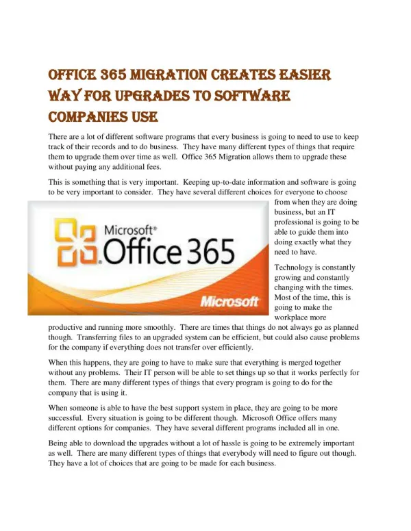 Office 365 Migration Creates Easier Way for Upgrades to Software Companies Use