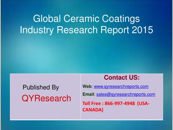 Global Ceramic Coatings Market 2015 Industry Demands, Trends, Share, Forecast, Growth, Analysis and Research