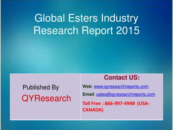 Global Esters Market 2015 Industry Growth, Overview, Demands, Trends, Share, Research and Analysis