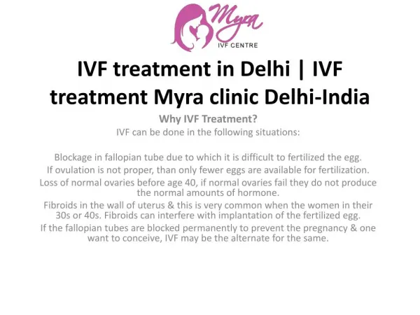 IVF treatment in Delhi IVF treatment Myra clinic Delhi-India