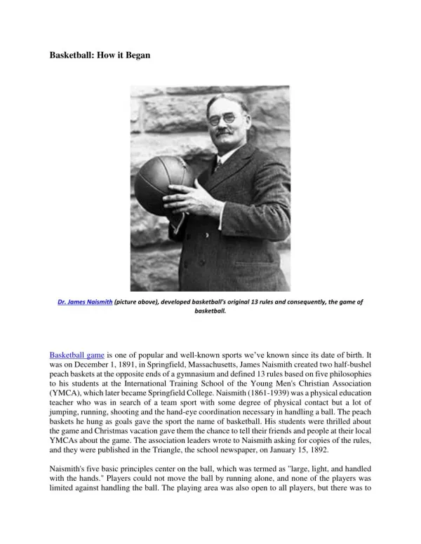 Hoop24Seven: Basketball How it Began