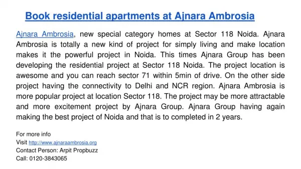 Book residential apartments at Ajnara Ambrosia
