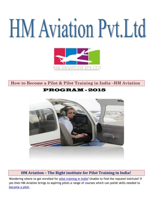 HM Aviation – The Right institute for Pilot Training in India