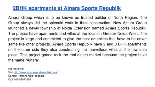 2BHK apartments at Ajnara Sports Republik