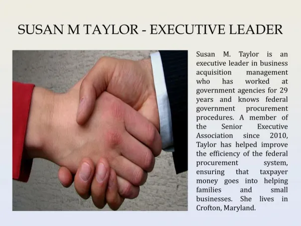 SUSAN M TAYLOR - EXECUTIVE LEADER